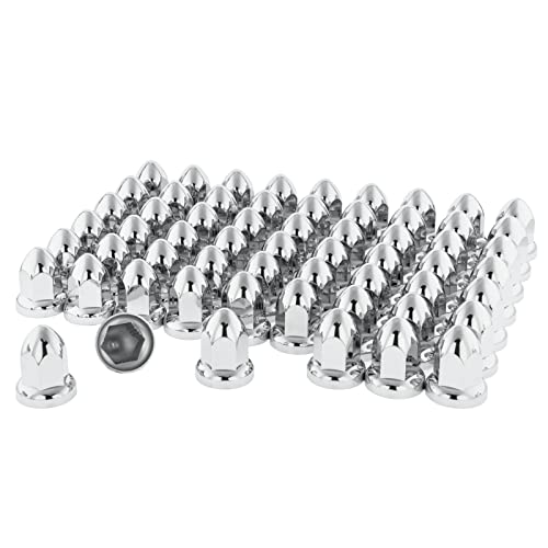 CHDT66 33 mm Chrome Lug Nut Covers with Flange - Push on Fitting - ABS Plastic Chrome Lug Nut Covers - Classic Height: 2.5" - Pack of 60 PC - Lug Nut Covers for Semi Truck, Trailer, and HD Truck