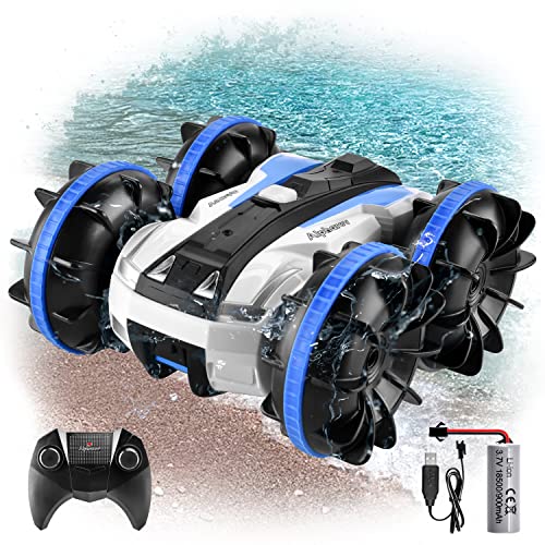 ALPHAREV Amphibious Remote Control Car - RC Stunt Car for Kids 2.4 GHz 4WD Remote Control Boat Waterproof RC Car Rotate 360 Offroad, All-Terrain RC Car Beach Pool Toy Gifts for 8-12 Boys Girls A206