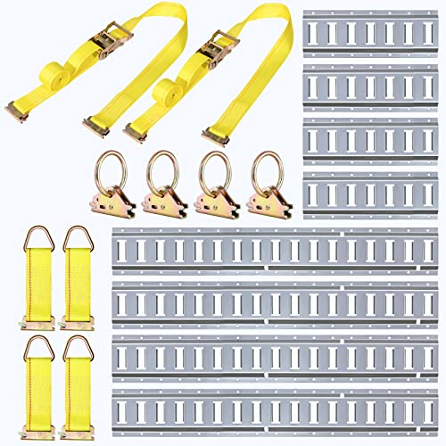 Trekassy E Track Tie-Down Rail Kit - 18 Pieces: 8 Pack Horizontal E-Track Rails & 10 E Track Accessories for Enclosed Trailers, Trailer Beds, Pickups, Trucks