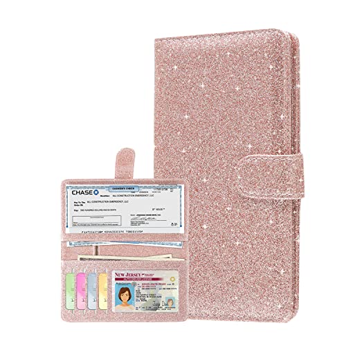 MCmolis Checkbook Cover(2021Edition)- Leather Standard Register Checkbook Case With Magnetic Closure Check Book Cover Holder Wallet for Women-Glitter Rose Gold