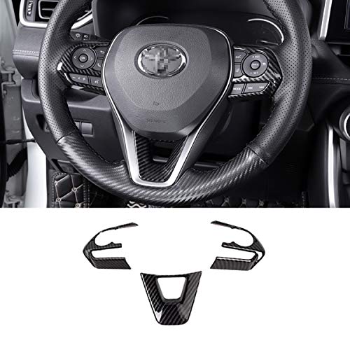 Tocatus Steering Wheel Cover Trim for Toyota Corolla 2020 2021 2022, for RAV4 2019 2020 2021 2022, ABS Carbon Fiber 3pcs