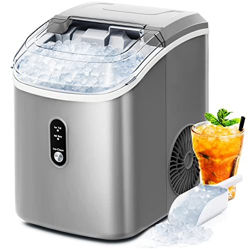 AGLUCKY Nugget Ice Maker Countertop, Portable Ice Maker Machine with Self-Cleaning Function,33lbs/24H,One-Click Operation,Pellet Ice Maker for Home/Kitchen/Office(Grey)