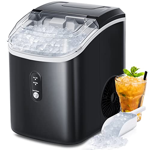 AGLUCKY Nugget Ice Maker Countertop, Portable Ice Maker Machine with Self-Cleaning Function,33lbs/24H,One-Click Operation,Pellet Ice Maker for Home/Kitchen/Office(Black)