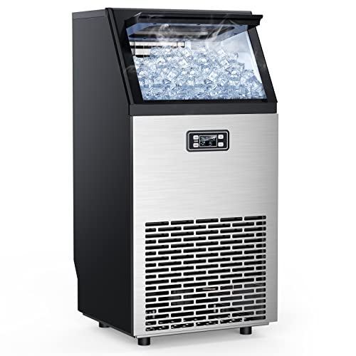 Ice Maker Commercial Ice Machine Self Clean, 100lbs/24H 45 Cubes per Batch in 11-18 Minutes 33lbs Storage Bin, Advanced LCD Panel w/Clear Indicators, Freestanding for Restaurant/Home/Food Truck