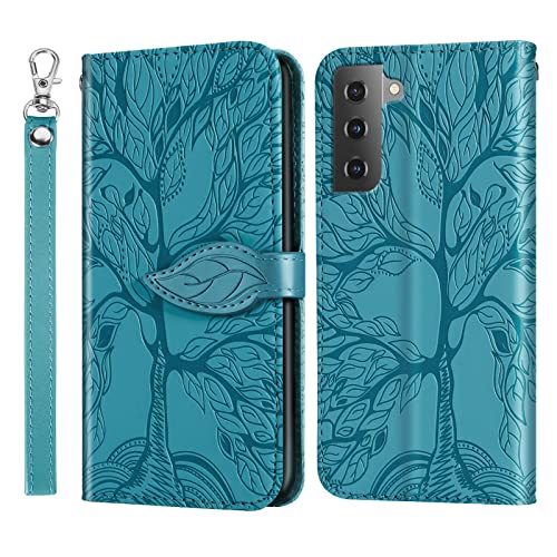 Varohix Samsung Galaxy S22 5G Wallet Case with Card Holder/Slot Slim Flip Folio PU Leather Stand Shell Shockproof [Magnetic][Wrist Strap][Kickstand] Phone Cover(Galaxy S22 5G 6.1 inch) Turquoise