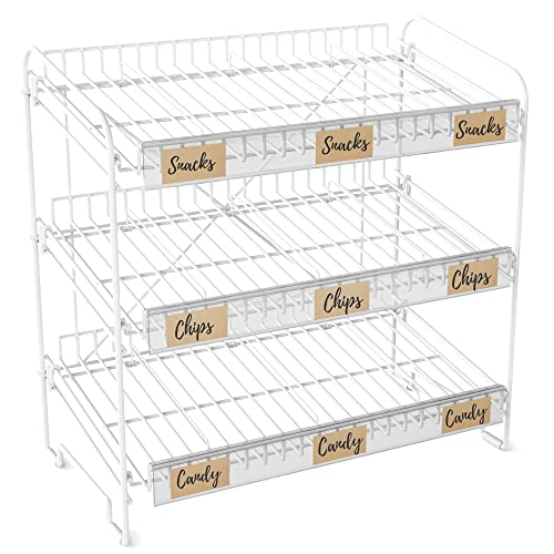 DS THE DISPLAY STORE 3 Tier Countertop Concession Stand For Home Theatre, Portable Product Display Rack for Vendors - Chips, Candy & Cans, White Metal Snack Shelf Organizer For Office & Pantry