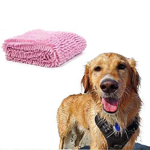 Merry Holidays Shammy Towel for Drying Merry Holidays Large, Dirty Dogs Towels, Chenille Microfiber, Super Absorbent, Pet Grooming, for Bath Beach Traveling, Pink