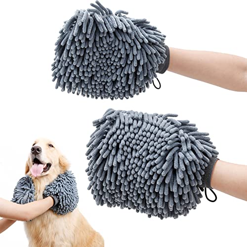 DogLemi Dog Shammy Towels Glove, Quick Drying Dogs paw Towel, Chenille Microfiber Pet Dirty Dogs Grooming Mitt for Large Medium Small Pet, Super Absorbent, Machine Washable 2 Pack