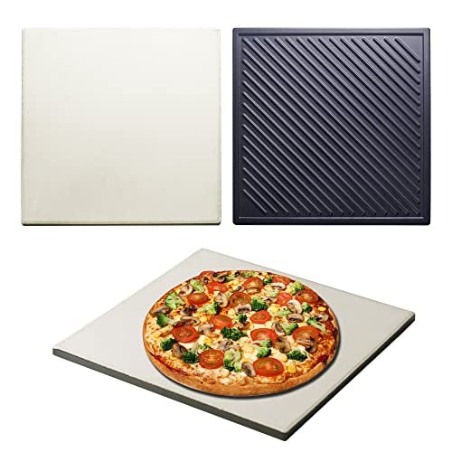 GYBER Pizza Stone for Oven and Grill 12 inch Square Double Sided Durable Cordierite Cooking Thermal Shock Resistant Baking Stone for Homemade Pizza, Fits in Henson