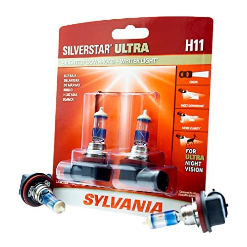 SYLVANIA - H11 SilverStar Ultra plus Free Installation Gloves - High Performance Halogen Headlight Bulb, High Beam, Low Beam, Fog Replacement Bulb, Brightest Downroad Whiter Light (Contains 2 Bulbs)