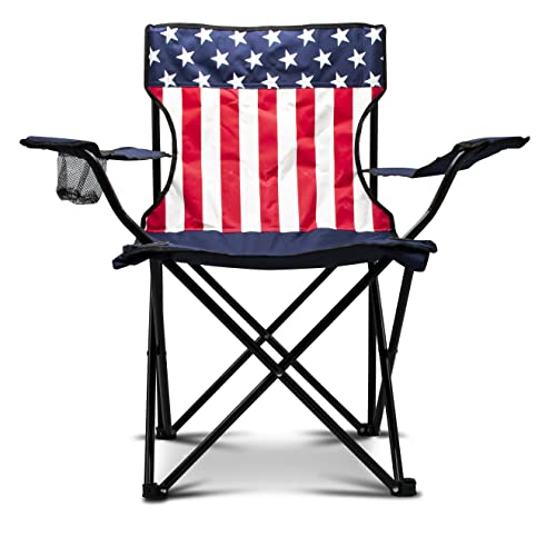 Eternal Living American Flag Camping Chair with Cupholder, Blue