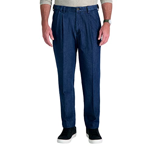Haggar mens Classic Fit Denim Trouser - Regular and Big & Tall Sizes Casual Pants, Pleated Medium, 42W x 29L US