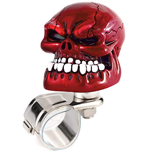 Arenbel Skull Steering Wheel Suicide Spinner Knob Power Turning Control Assist Grip Handle Fit Most Cars Trucks Tractors Boats, Red