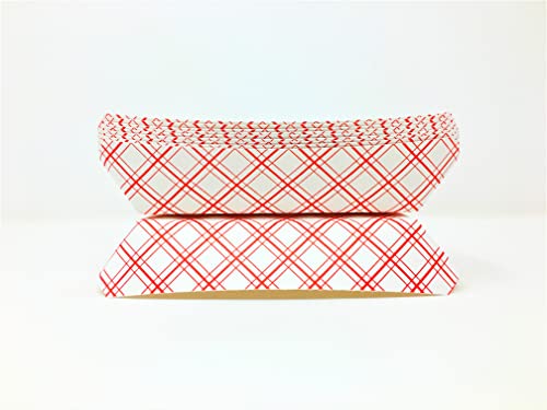 Mr Miracle 7 Inch Paper Hot Dog Tray in Red White Pattern. Pack of 100. Disposable, Recyclable and Fully Biodegradable. Made in USA