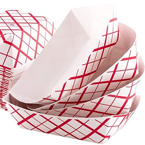 7" Red Checker Paper Hot Dog Trays- Pack of 100ct