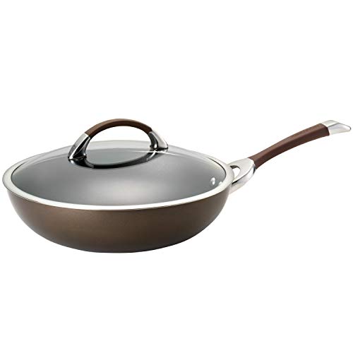 Circulon Symmetry Hard Anodized Nonstick Wok/Stir Fry Pan with Lid, 12", Chocolate