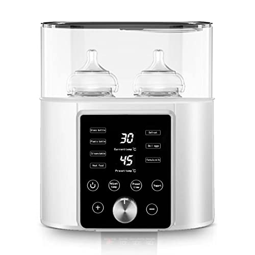 Portable Baby Bottle Warmer, 8 in 1 Milk Warmer of Breastmilk/Formula/Regular Milk, Food Heater&Defrost with LCD Display, Travel Double Bottle Warmer with Accurate Temperature Control