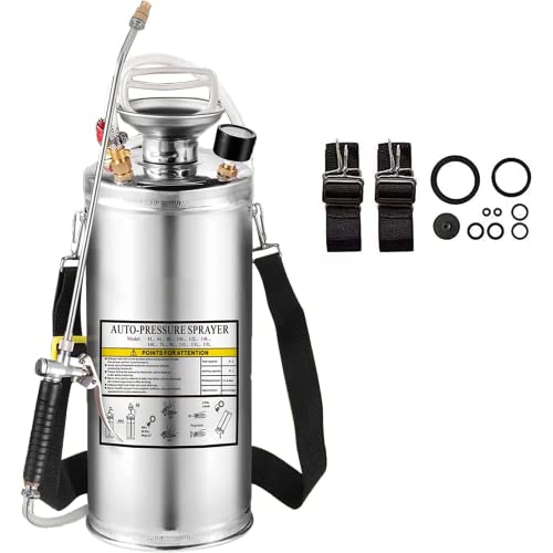 Kweetle 1.5Gal Stainless Steel Pump Up Sprayer Reinforced Hose, Hand Pump Sprayer with Pressure Gauge&Safety Valve, Adjustable Nozzle Suitable for Gardening (1.5 Gallon)