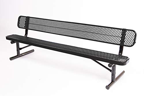 CoatedOutdoorFurniture B8WBP-BLK Heavy Duty Park Bench with Back Portable Frame, 8 Feet, Black, Made in America