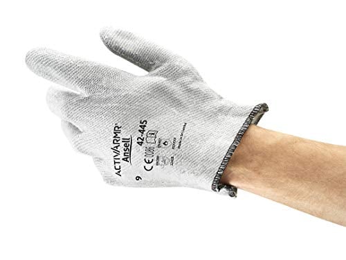 Ansell ActivArmr 42-445 Nitrile Polyester Heat-Resistant Gloves w/Sweat Resistant Liner for Automotive, Mechanics - Large (9), Grey (72 Pairs)