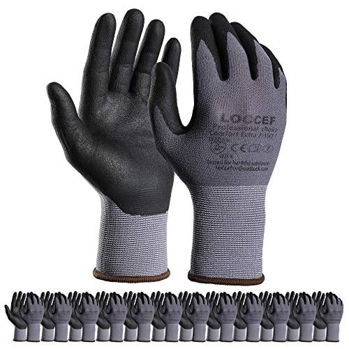 LOCCEF Safety Work Gloves MicroFoam Nitrile Coated-12 Pairs,Seamless Knit Nylon Gloves,Home Improvement,Micro-Foam Gloves (12 Pairs, 8/M)