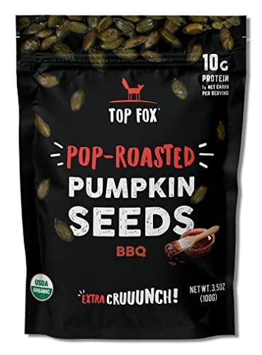 Top Fox Snacks - Organic Pop-Roasted Pumpkin Seeds I Healthy Protein Snacks- Gluten Free- Keto and Vegan Friendly (BBQ, 3.5oz - 2 pack)