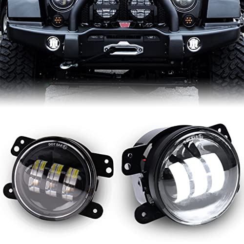 AUXLIGHT White 4 Inch LED Fog Lamps Replacements Compatible with 2007-2018 Jeepp Wrangler JK JKU Unlimited Front Bumper Fog Lights, Pack of 2