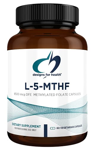 Designs for Health L-5-MTHF Folate, 5mg (8500mcg DFE) - Quatrefolic Active Vitamin B9 Methylfolate Supplement, 5000mcg - Non-GMO, Gluten Free (60 Capsules)