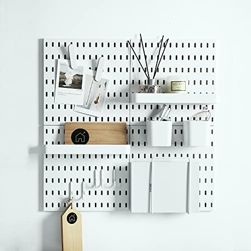 Keepo Pegboard Combination Kit, 4 Pegboards and 14 Accessories Modular Hanging for Wall Organizer, Crafts Organization, Ornaments Display, Nursery Storage, 22" x 22", White | Peg Board