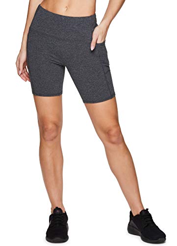 RBX Active Women's High Waist Cotton Spandex 7" Inseam Running Yoga Bike Short with Pockets Charcoal 7-inch S