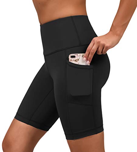 Yogalicious High Waist Squat Proof 9" Biker Shorts with Side Pockets for Women - Black 9" - Medium