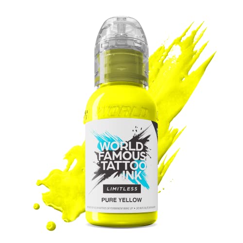 World Famous Tattoo Ink Limitless - Pure Yellow Tattoo Ink - Professional Tattoo Ink & Tattoo Supplies - Skin-Safe Permanent Tattooing in Bold Shades - Vegan & Non-Toxic (1 oz)