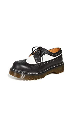 Dr. Martens, 3989 Brogue BEX 3-Eye Leather Wingtip Shoe for Men and Women, Black & White, 9 US Women/8 US Men