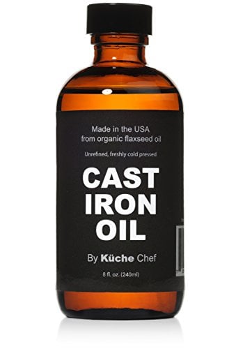 Organic Cast Iron Oil & Cast Iron Conditioner (8 oz)  Made from Flaxseed Oil grown and pressed in the USA  Creates a Non-Stick Seasoning on All Cast Iron Cookware