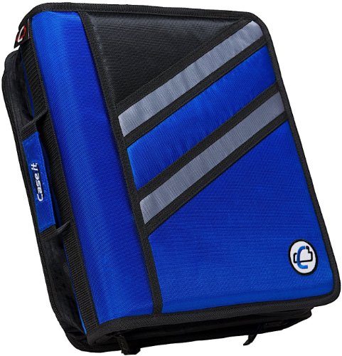 Case-it The Z Shape Zipper Binder - Two Binders in One - Double Sided 1.5 Inch D-Ring - Multiple Pockets - 500 Page Capacity - Comes with Shoulder Strap, Blue Z-176