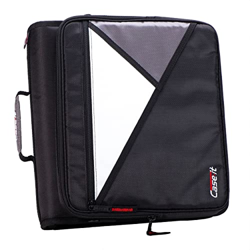 Case-it The Universal 2.0 Zipper Binder -1.5 Inch O-Ring - Removable Padded Pocket Holds Up to 13" Laptop/Tablet - Multiple Pockets - 325 Page Capacity - Comes with Shoulder Strap - Jet Black LT-207