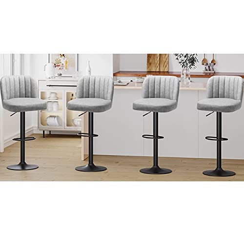 DICTAC Leather Bar Stools Set of 4 Grey Swivel Bar Chairs Set of 4, Adjustable Height Bar Stools for Kitchen Island and Counter, Capacity 400lbs