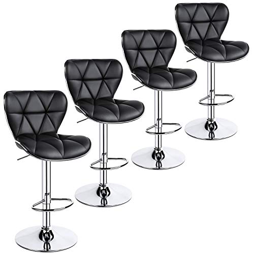 Yaheetech Island Chairs Bar Stools Set of 4 Fashionable Bar Chairs Adjustable PU Leather Swivel Stools Chair with Shell Back BarStools for Home Kitchen, Black