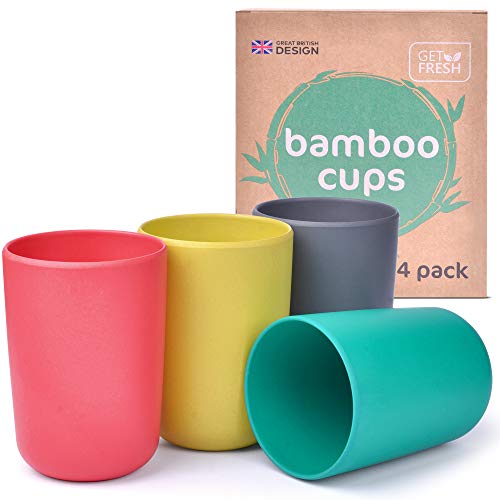 GET FRESH Bamboo Kids Cups Set  4-pack Reusable Bamboo Cups for Toddlers and Adults  Colorful Bamboo Fiber Drinking Cups for Children  Bamboo Kids Dinnerware Set for Everyday Use