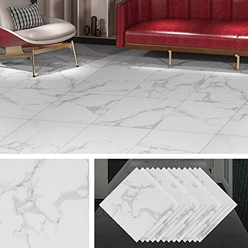 Livelynine 32-Pack Vinyl Flooring Peel and Stick White Laminate Flooring Bathroom Floor Tile Marble Gray Floor Vinyl Sticker Tiles Stick On Flooring for Kitchen Bedroom Basement Linoleum 12X12 Inch