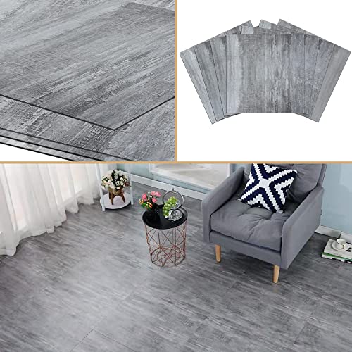 Surnuo 50 PCS 12 * 12 inch 1.5mm Thick Peel and Stick Vinyl Floor Tile, Self-Adhesive Tile Flooring for Bathroom, Livingroom, Kitchen and Renter's House Grey Wood Color