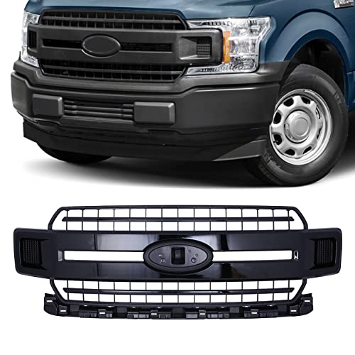 KARPAL Front Upper Hood Grille Grill Gray Compatible with 2018-2020 Ford F150 F-150 XLT XL JL3Z-8200 Gloss Black