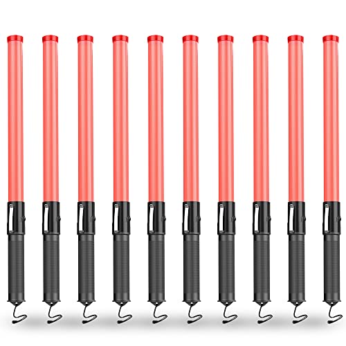 10 Pack 21-inch Safety Air Traffic Control Wand, Signal Traffic Safety Baton Led Light with 2 Flashing Modes for Parking Guides, Using 2 C-Size Batteries (Not Included)