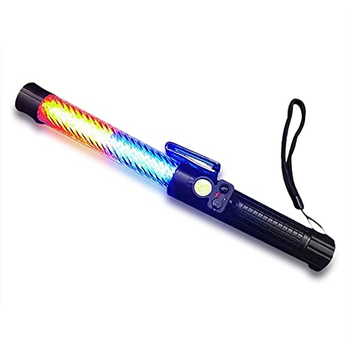 Safety Traffic Baton Wand with Whistles Alarm Handheld Flashlight,Portable Rechargeable Emergency Security LED Red/Blue Warning Flashing Light for Hiking,Outdoor Camping,Traffic Guides