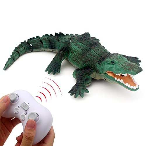 Tipmant Realistic RC Crocodile Remote Control Fish Boat Electric Animal Water Toy for Swimming Pool Lake Kids Birthday (Green)