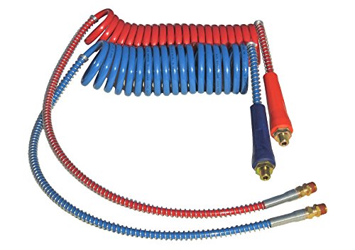 COILED AIR SET LINE ASSEMBLY RED & BLUE TRUCK TRAILER SET WITH DURA-GRIPS, 15' LENGTH: 1 X 12" & 1 X 40" LEADS