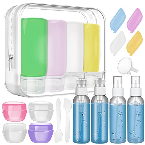 21 Pack Leak Proof Silicone Travel Bottles Set, Muslish TSA Approved Containers for Toiletries, Travel Size Accessories and Shampoo Conditioner Bottles with Toiletry Bag (BPA Free)
