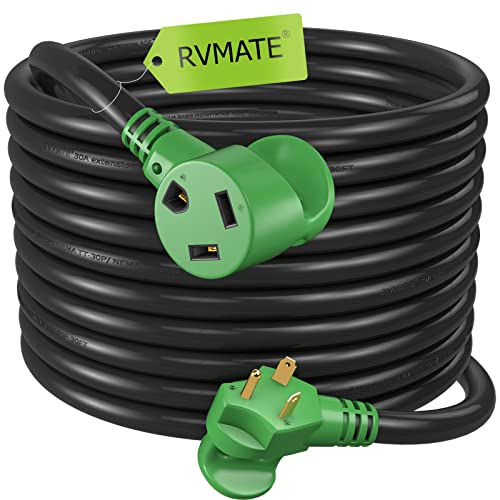 RVMATE 30 Amp 50 Feet RV Power Extension Cord, Easy Plug in Handle, TT-30P to TT-30R with LED Indicator, 10 AWG, ETL Listed