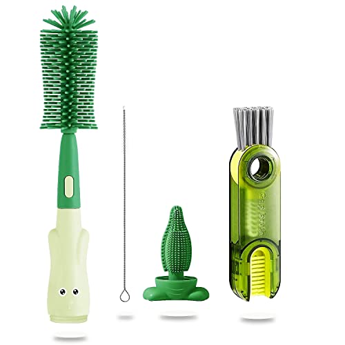 YWAUOU Silicone Baby Bottle Brush Nipple Cleaner 3 in 1 Multifunctional Cleaning Brush, Straw Brushes, Tiny Bottle Gap Cup Lid Crevice Detail Cleaning Brush - U-Shaped Silicone Bottle Cleaner Brush