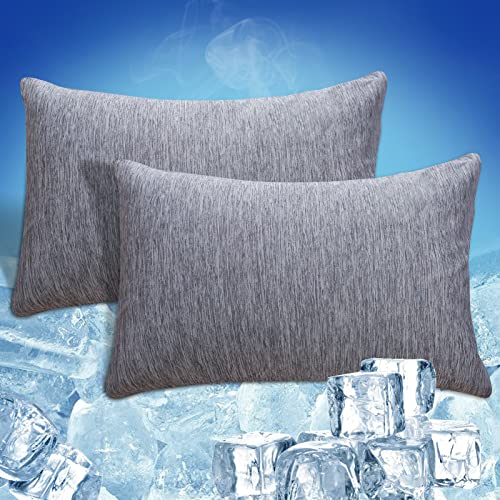 CHOSHOME Cooling Pillow Cases Queen, Double-Side Design [Cooling & Cotton] Q-Max 0.45 Cooling Pillow Covers for Night Sweats Hot Sleepers, Hidden Zipper, 2 Pack (20" X 30", Gray)